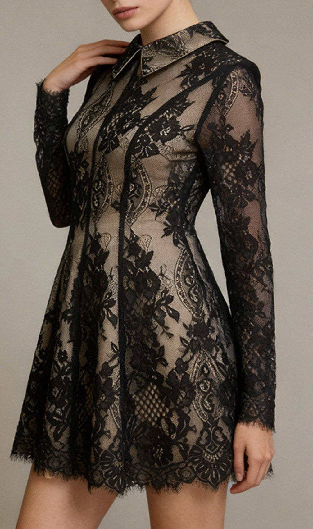 Jasiri Elegant Black Lace Long Sleeve Mini Dress | Women's Cocktail & Party Dress