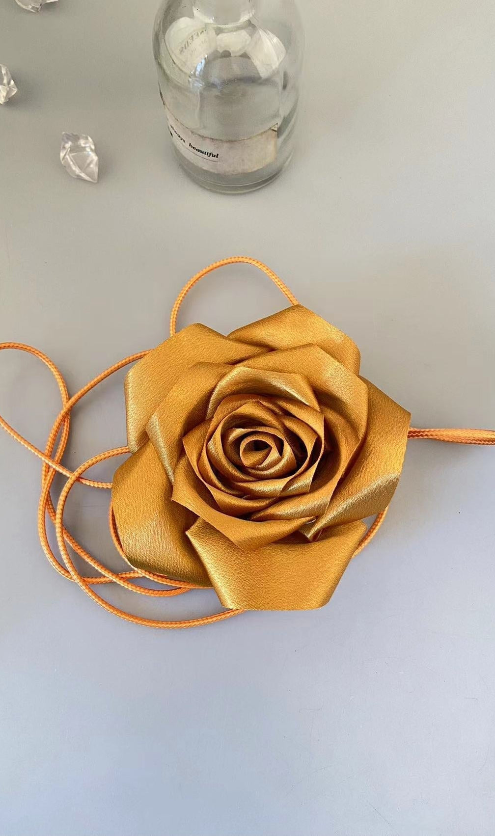 Ayano Elegant Pink Satin Rose Choker Necklace | Chic Floral Statement for Women