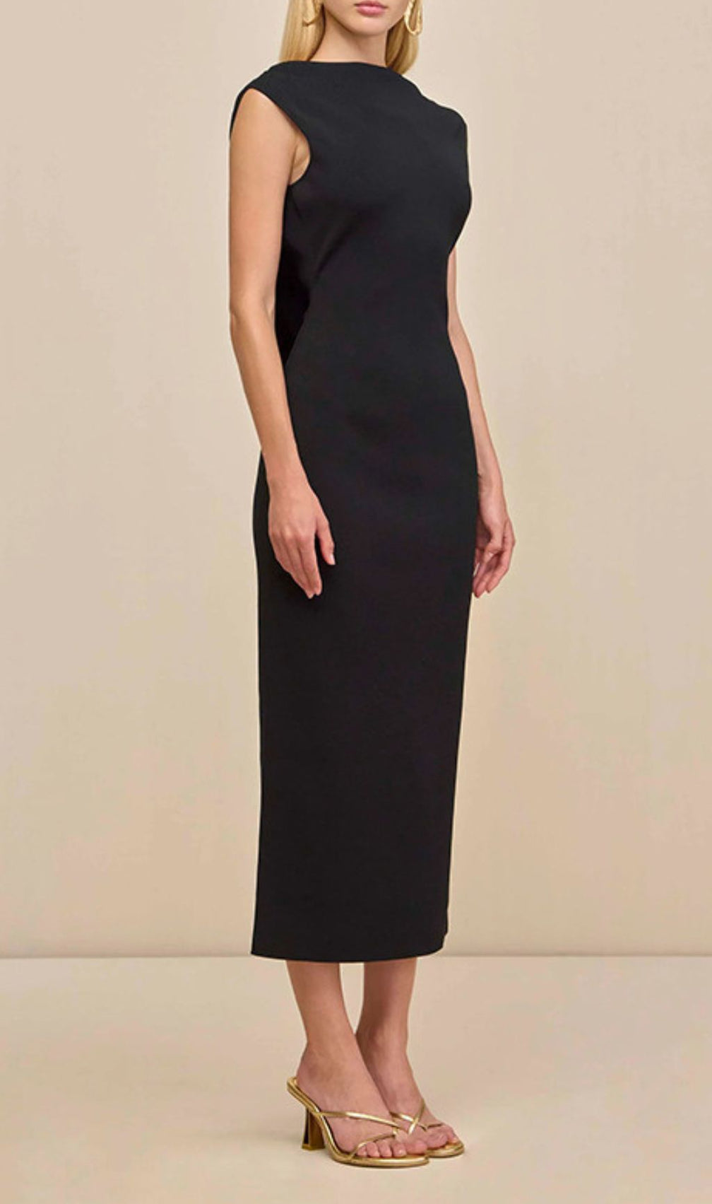 Ida Black Backless Midi Dress with Gold Embellishments - Elegant Evening & Cocktail Wear