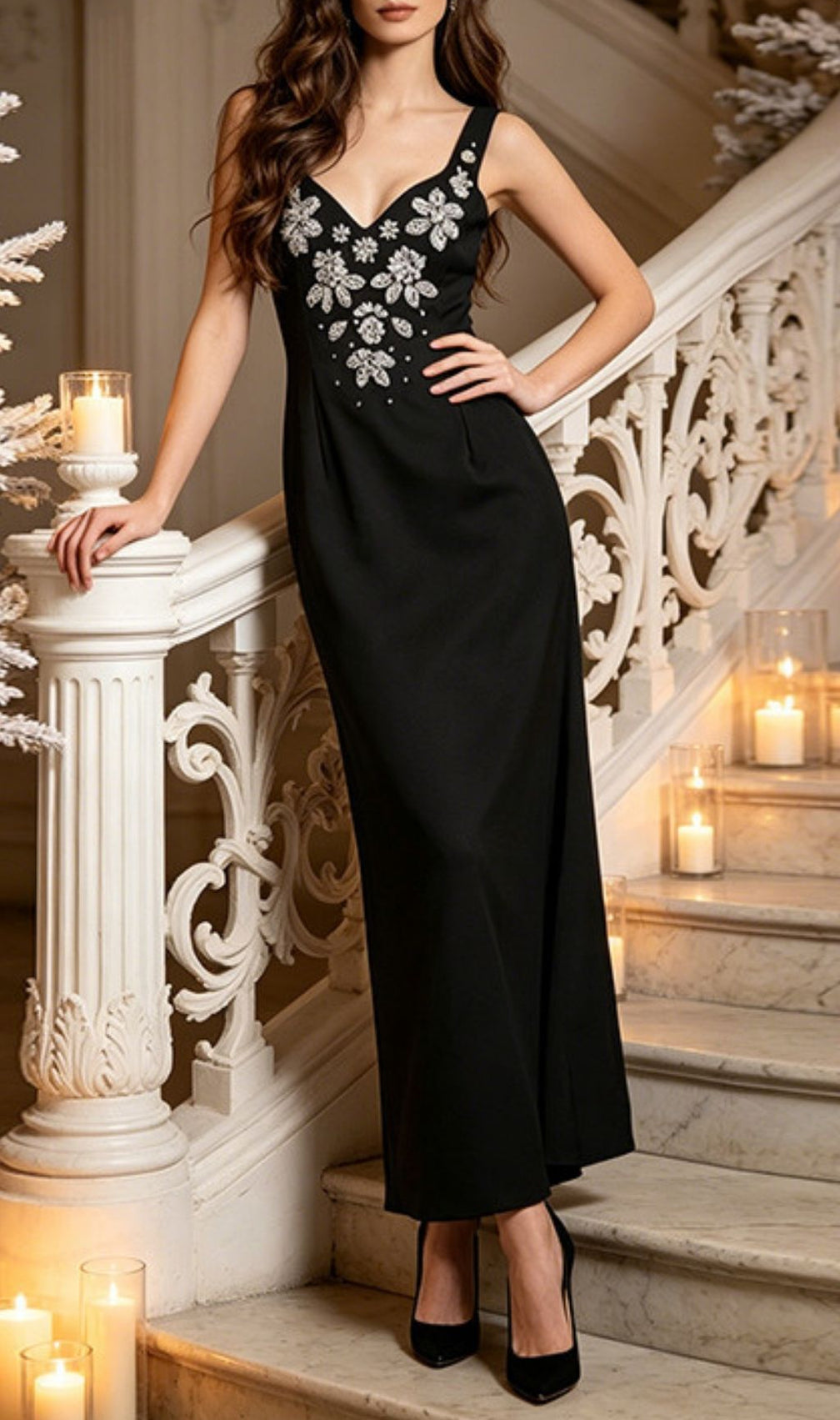 Ladonna Black Strappy Diamante Maxi Dress