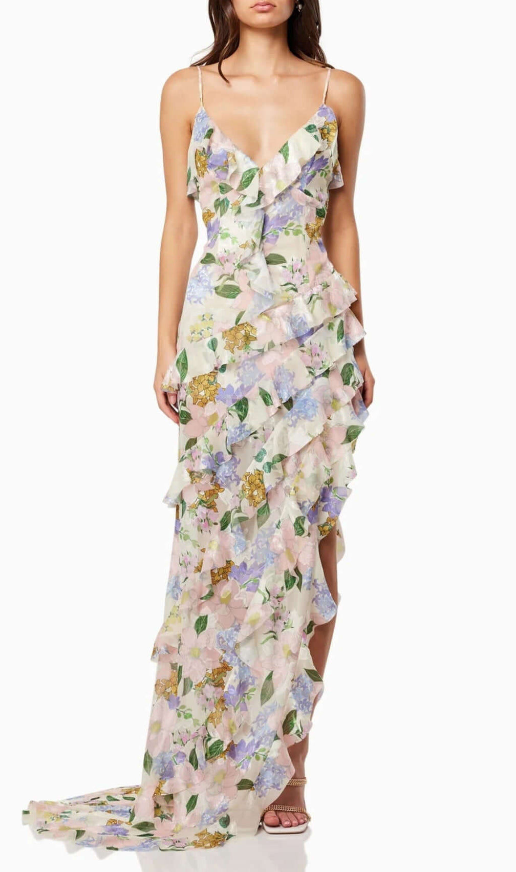 Aviya Floral Ruffle Split Maxi Dress
