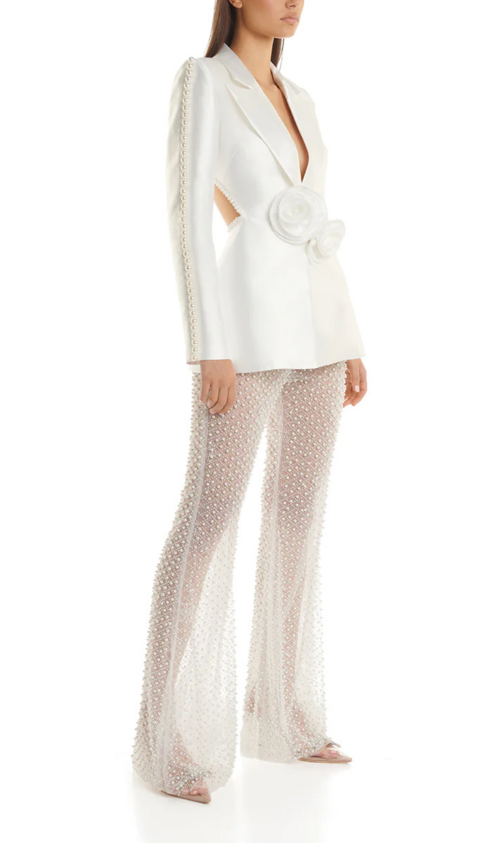 White Hollow Tight Trousers Two-Piece Set