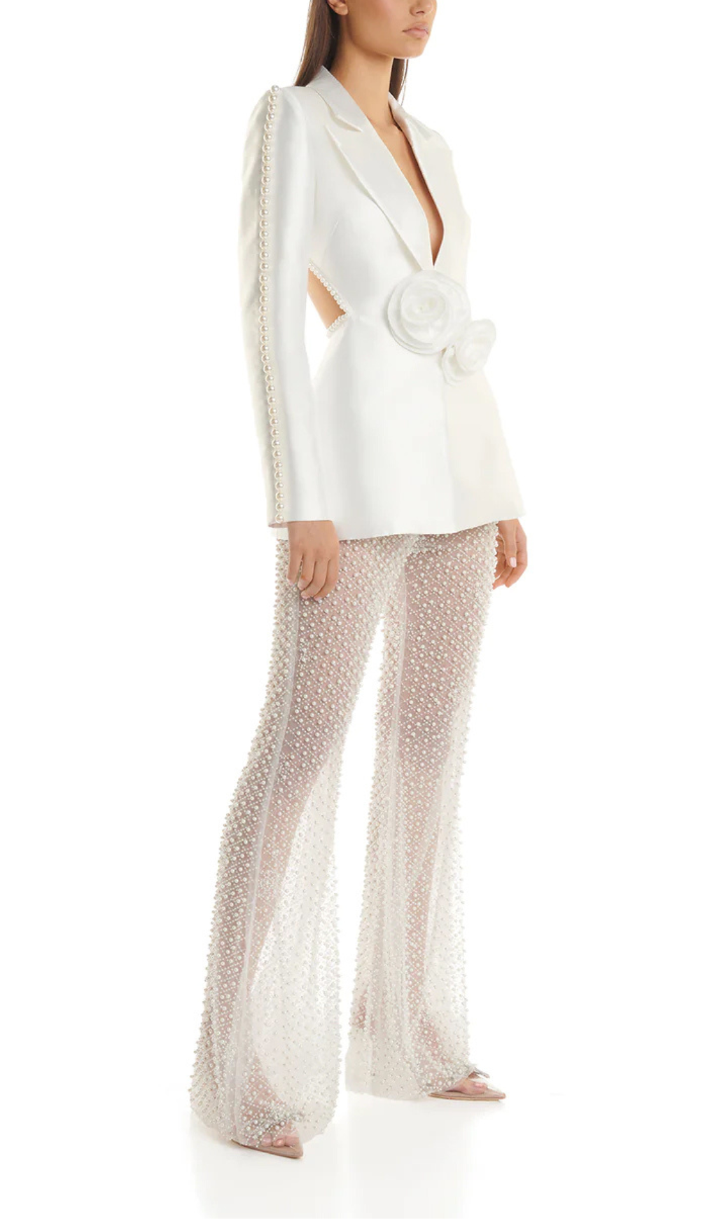 White Hollow Tight Trousers Two-Piece Set