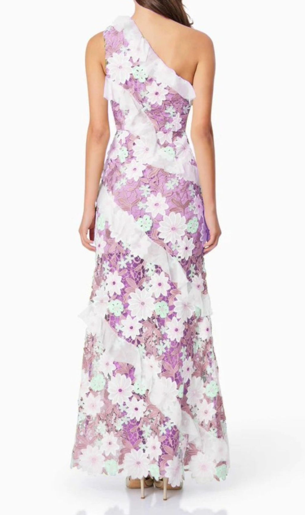 Caden Purple Flower Embroidery One-Shoulder Maxi Dress