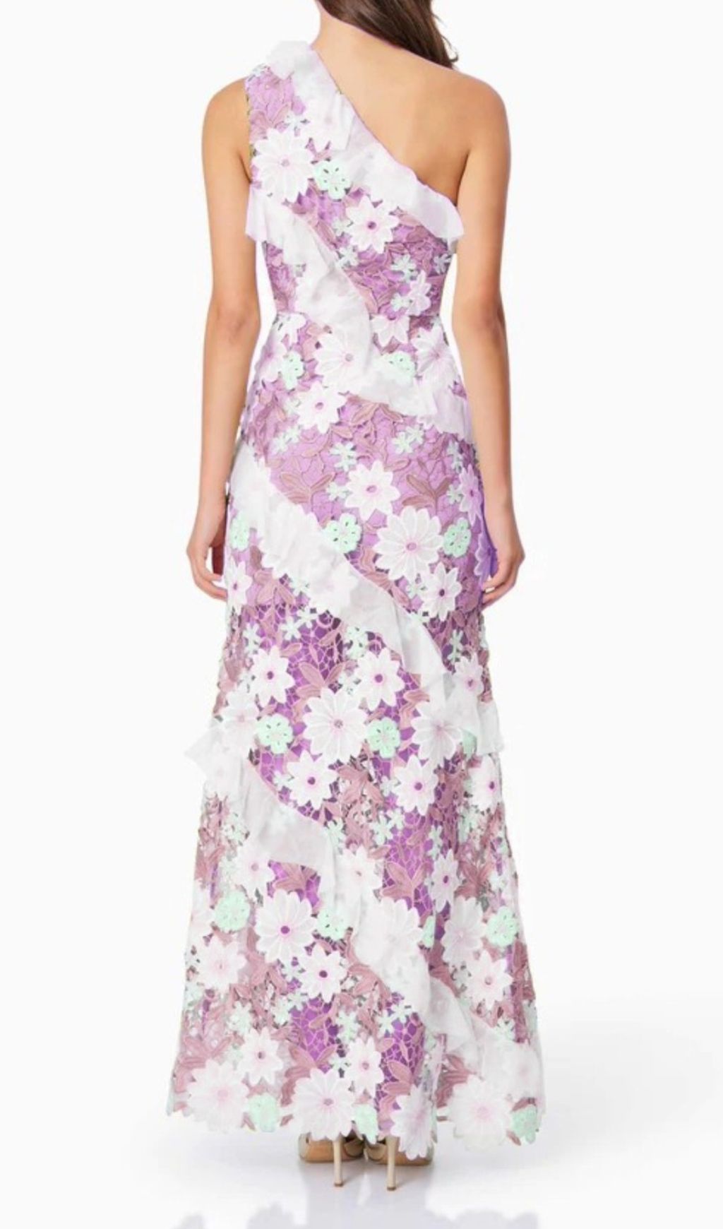 Caden Purple Flower Embroidery One-Shoulder Maxi Dress