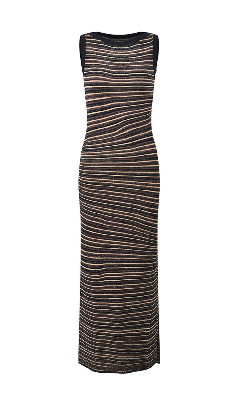 Jamaica Coffee Striped Knit Maxi Dress - Effortless Sleeveless Elegance