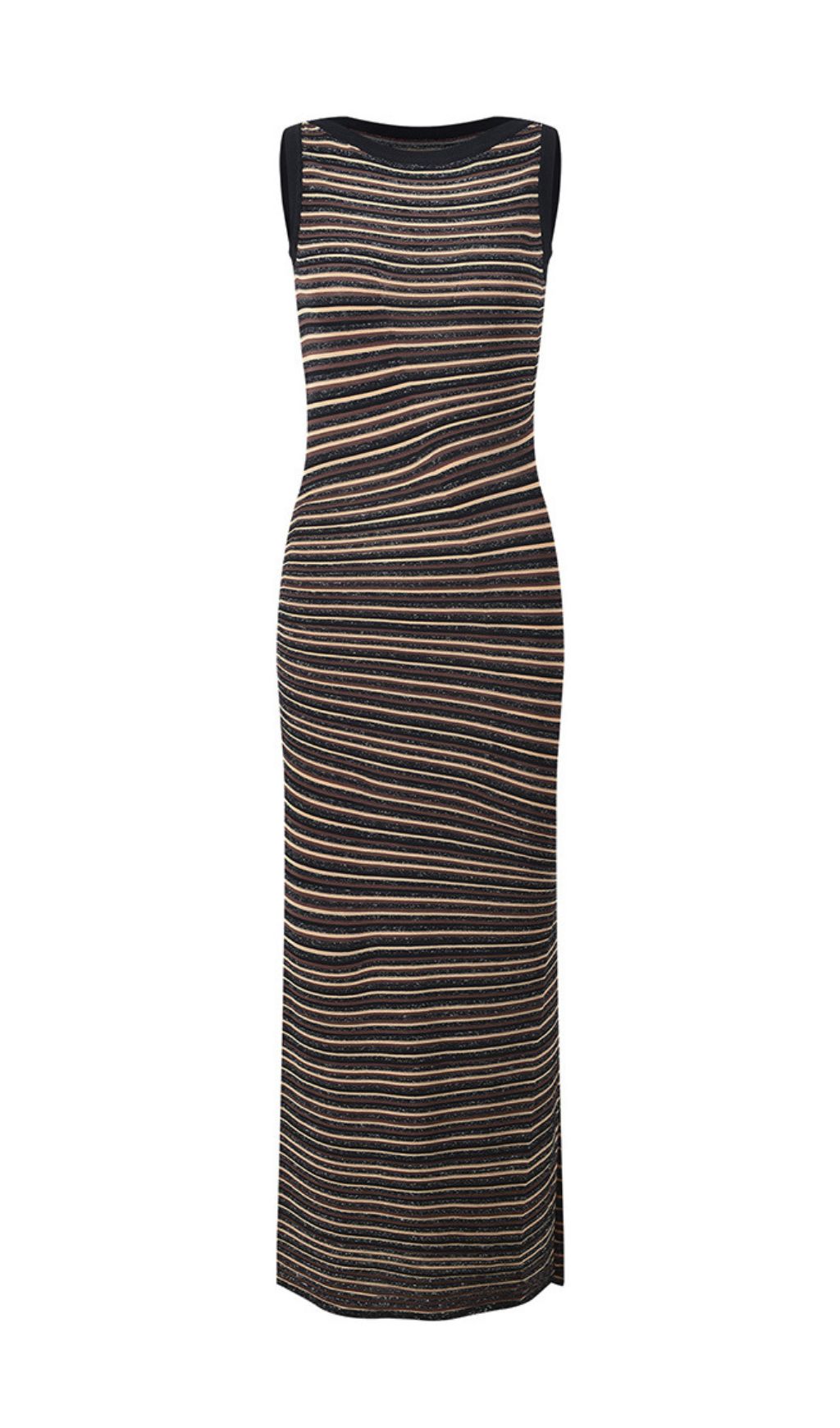 Jamaica Coffee Striped Knit Maxi Dress - Effortless Sleeveless Elegance