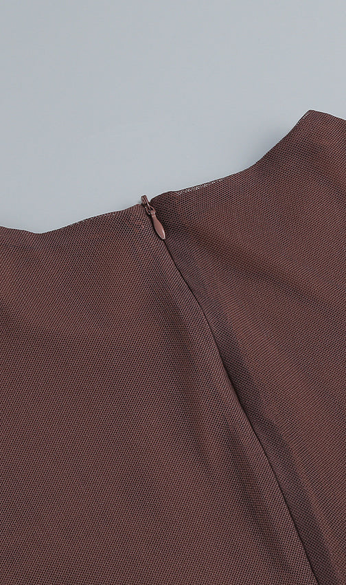 Jovan Coffee Flower Long Sleeve Mini Dress | Sheer Bell-Sleeve Floral Dress