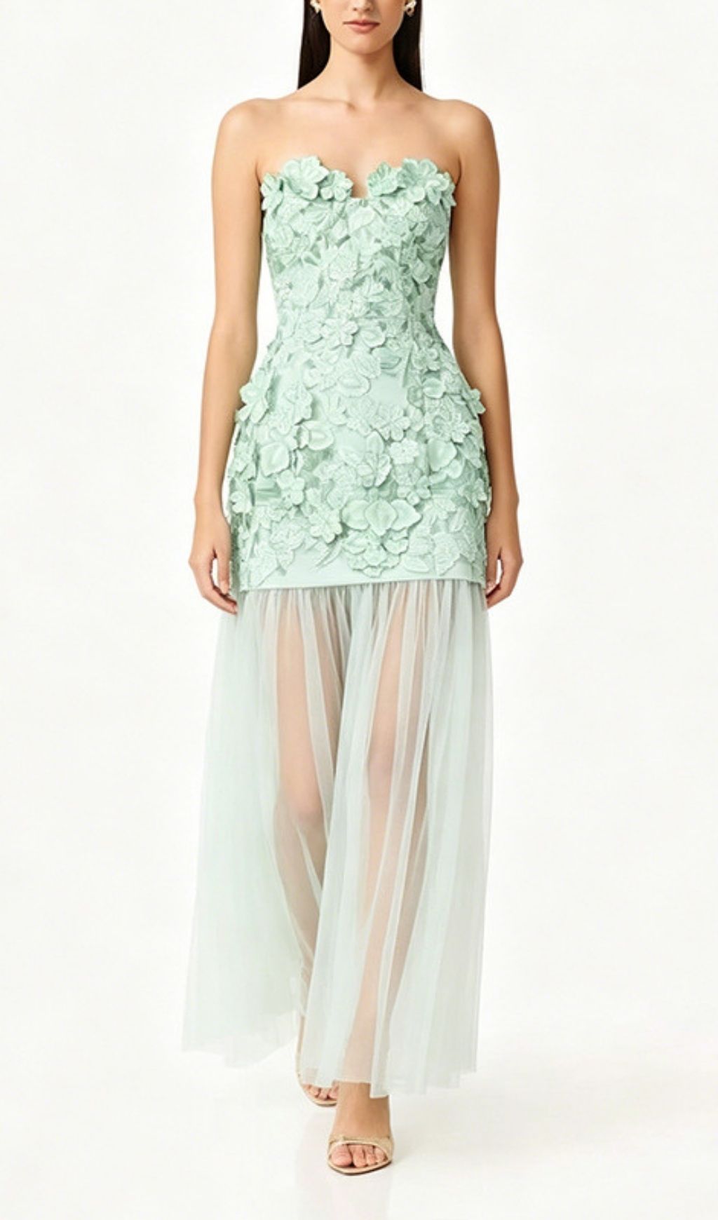 Kismet Green 3D Flower Mesh Maxi Dress