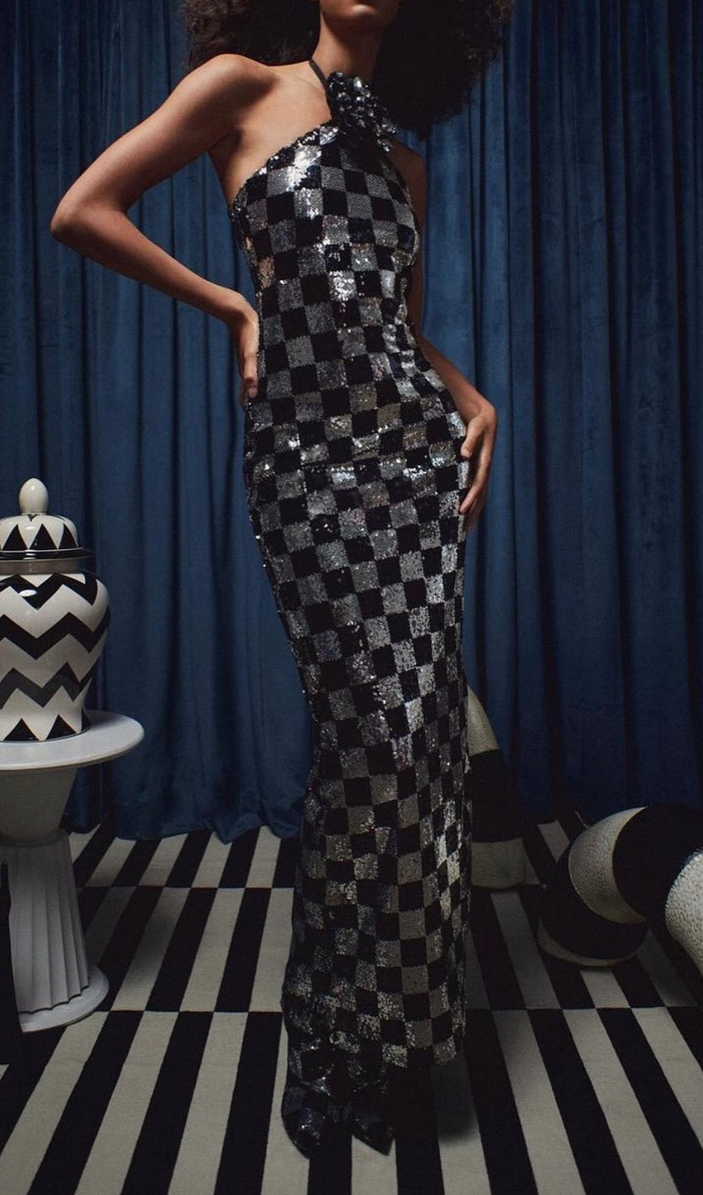 Cirila Halter Flower Sequin Maxi Dress