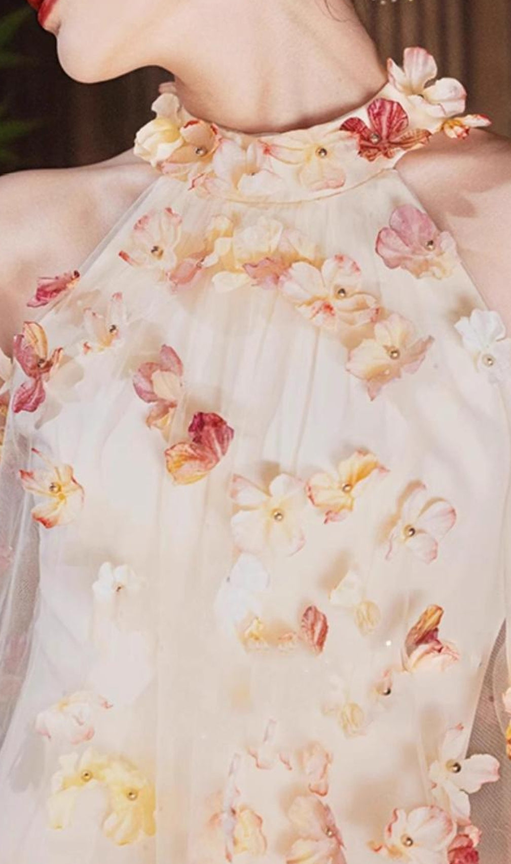 Brecken Flower Halter Mesh Maxi Dress