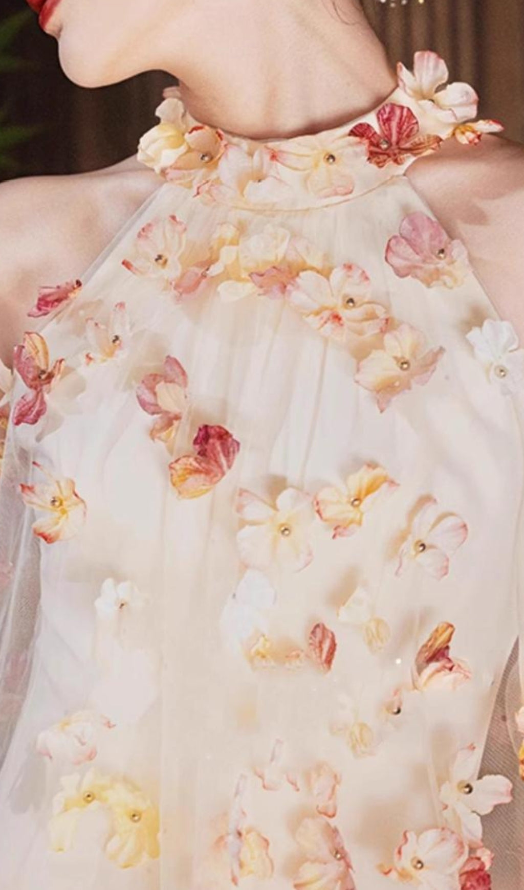 Brecken Flower Halter Mesh Maxi Dress