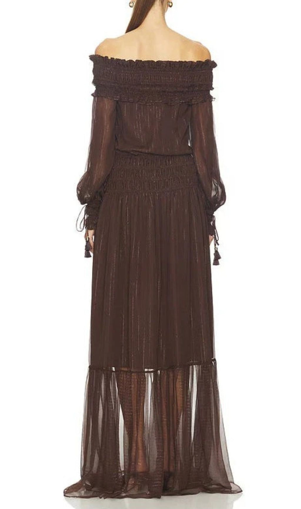 Tiffany Brown Off-shoulder Maxi Dress with Ruched Trim