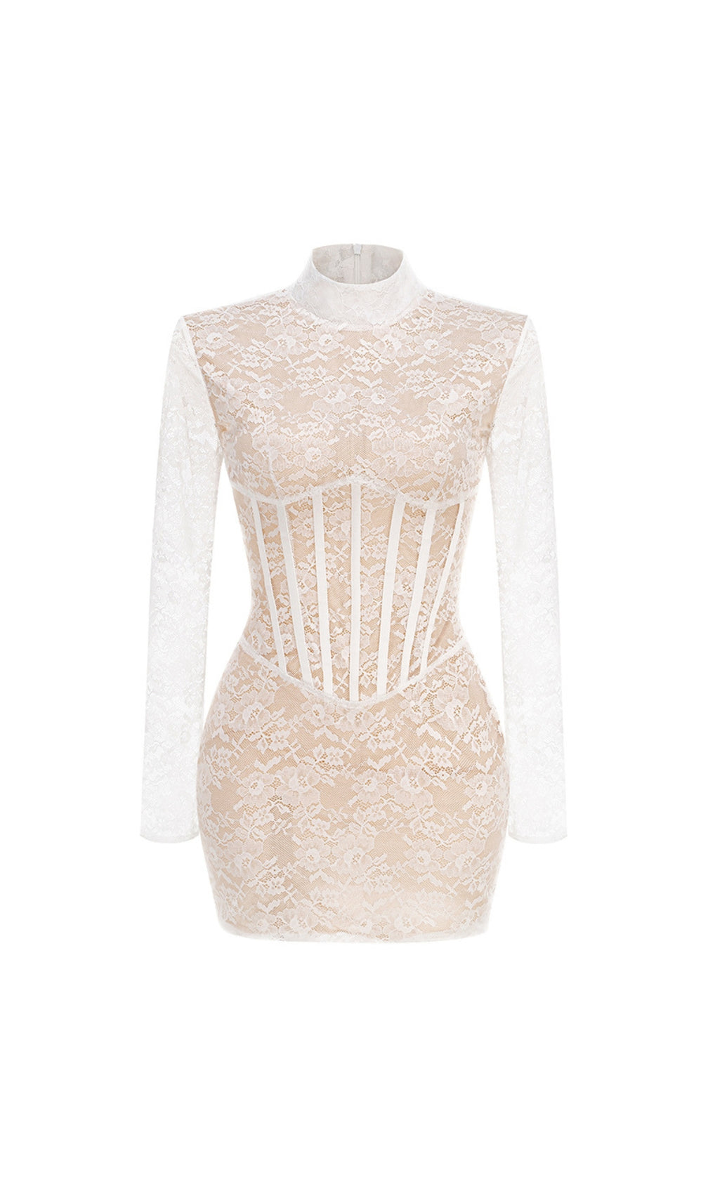 Dorisa White Lace Corset Long Sleeve Mini Dress
