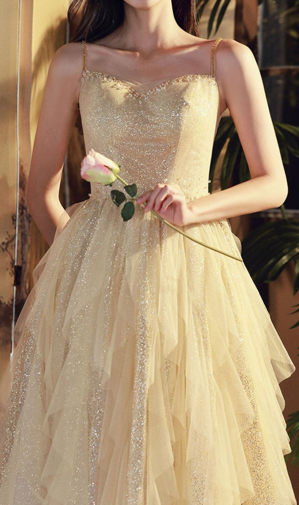 Chinara Champagne Mesh Bling Maxi Dress