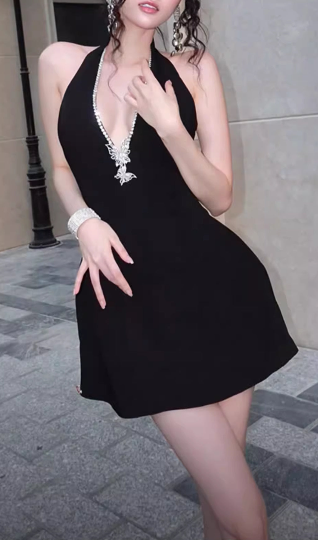 Elita Black Halter Butterfly Mini Dress
