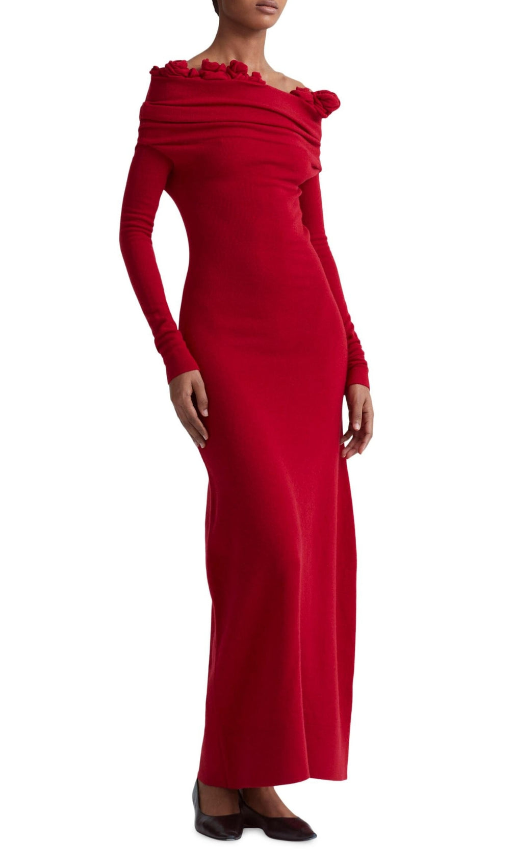 Burrell Red Long Sleeve Flower Maxi Dress
