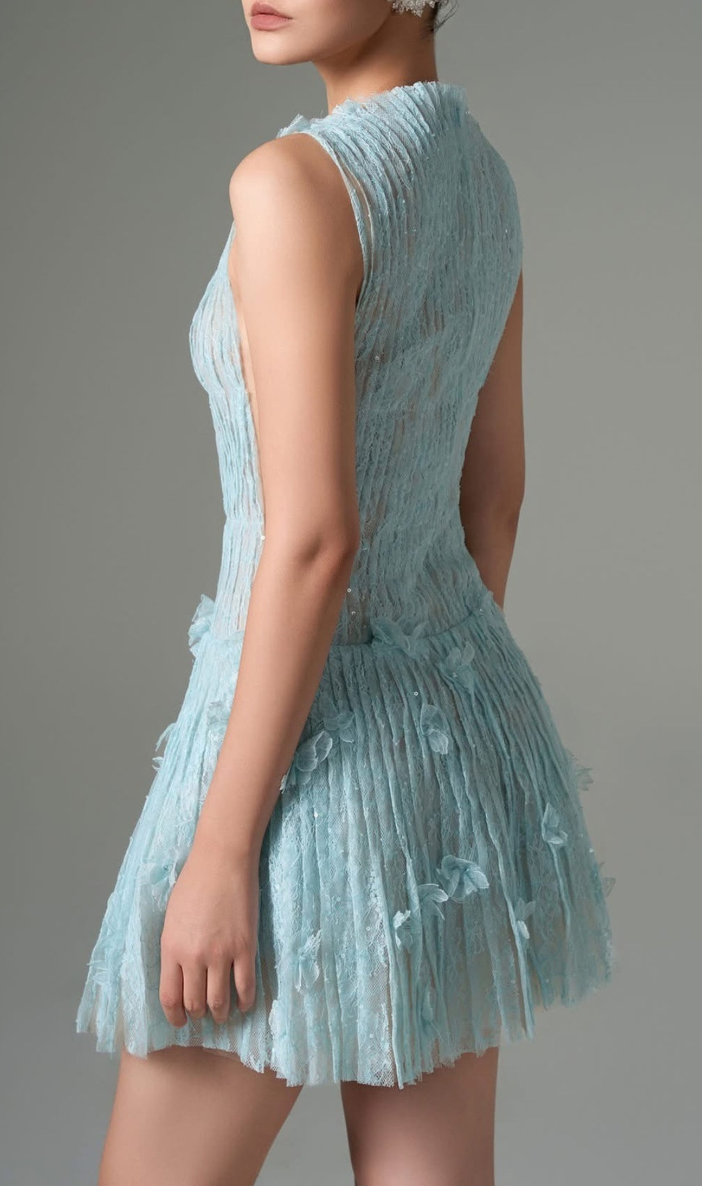 Darda Blue Flower Lace Mini Dress