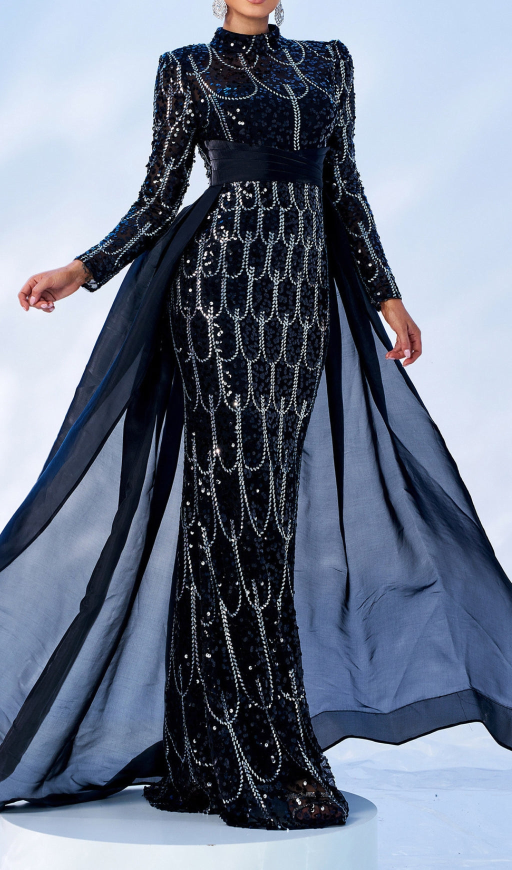 Concha Black Sequin Long Sleeve Maxi Dress