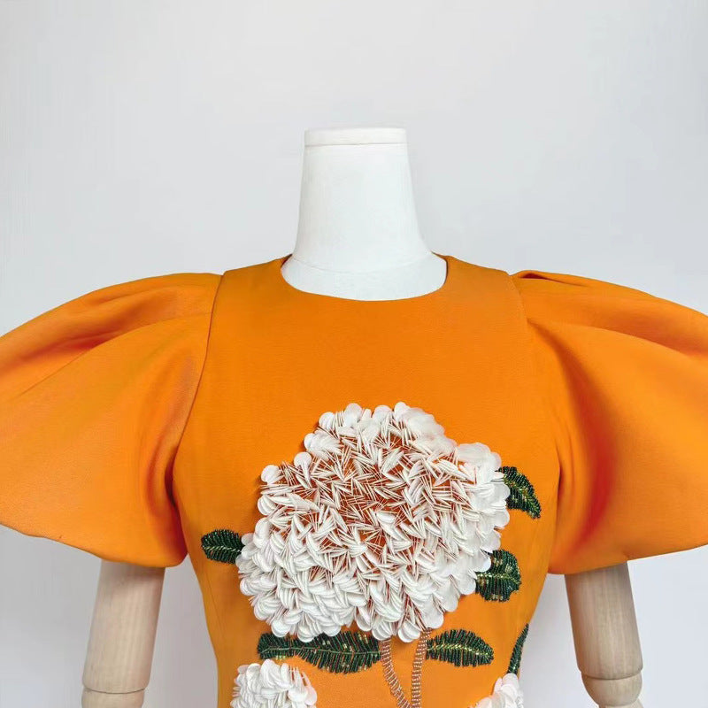 Fiorenzo Puff Sleeve Flower Maxi Dress