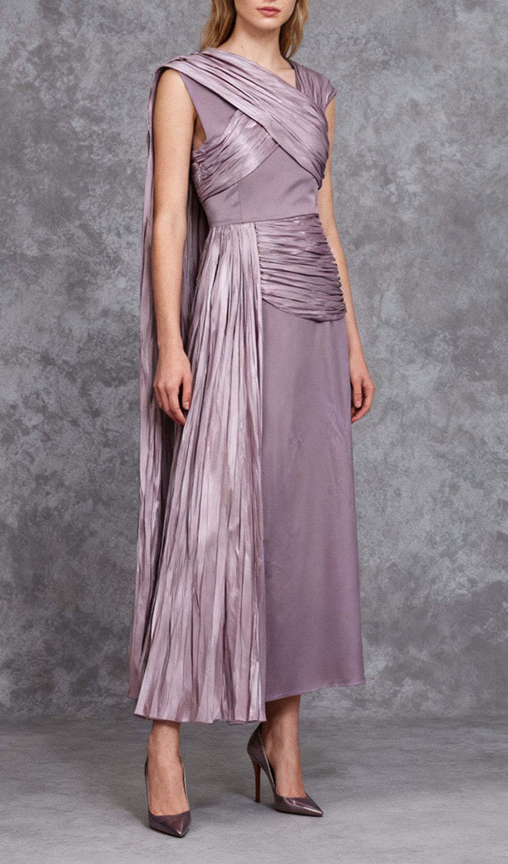 Ihsan Luxurious Mauve Ruched & Draped Maxi Dress | Elegant Evening Gown