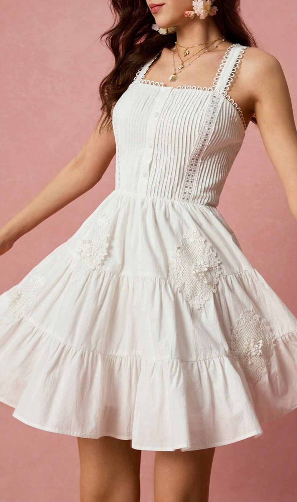 Landy White Pleated Mini Dress