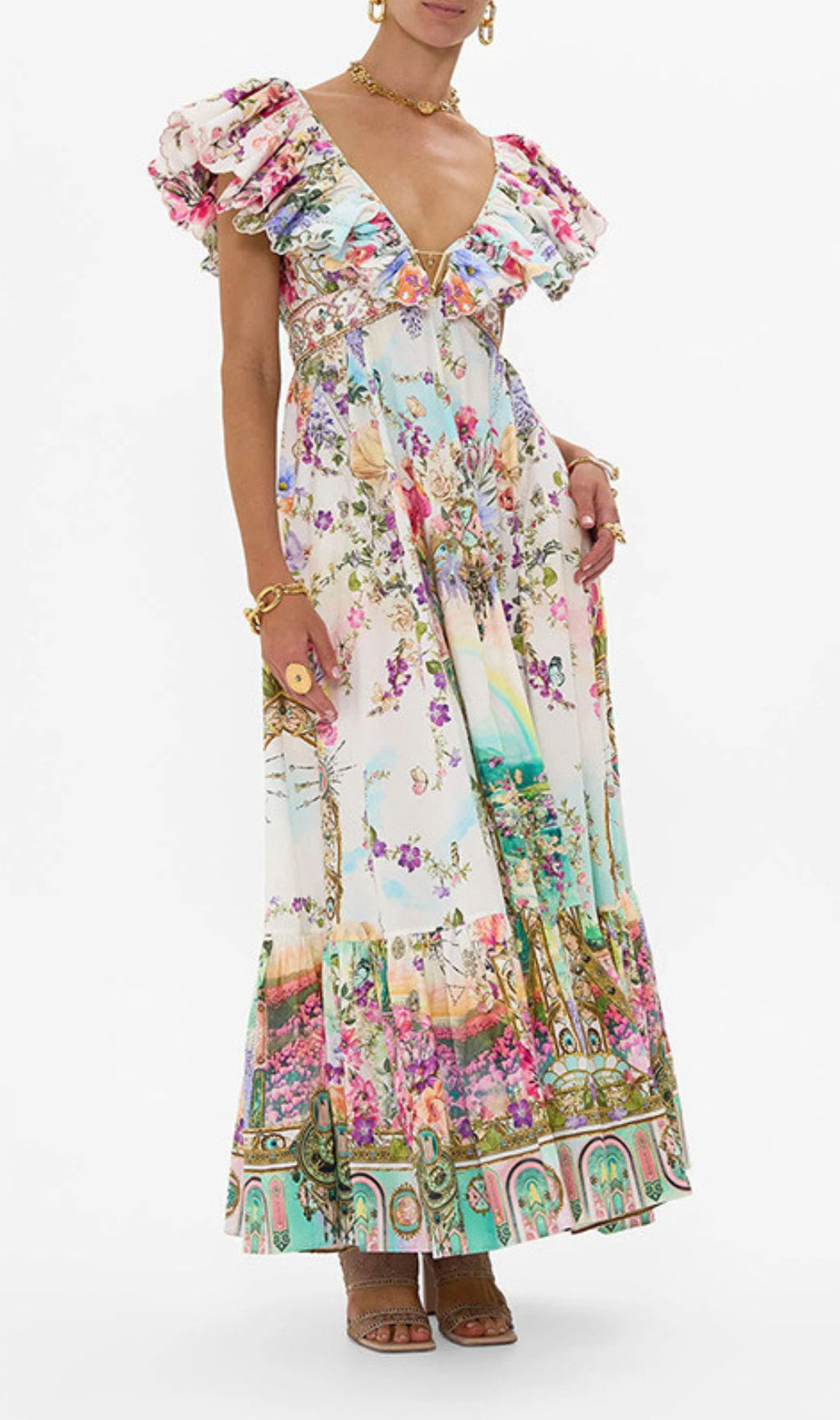 Girija Deep V-Neck Floral Printed Maxi Dress