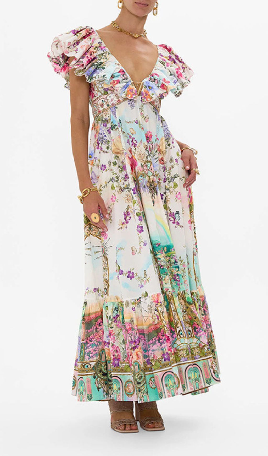 Girija Deep V-Neck Floral Printed Maxi Dress