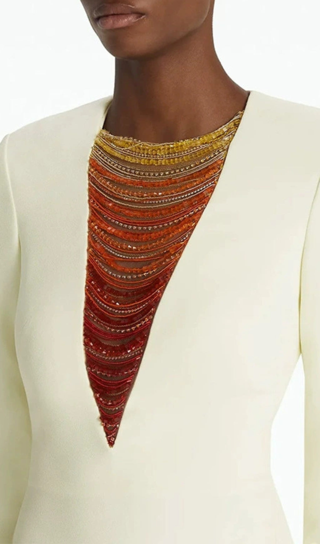 Eusebia Ivory Beaded Long Sleeve Maxi Dress