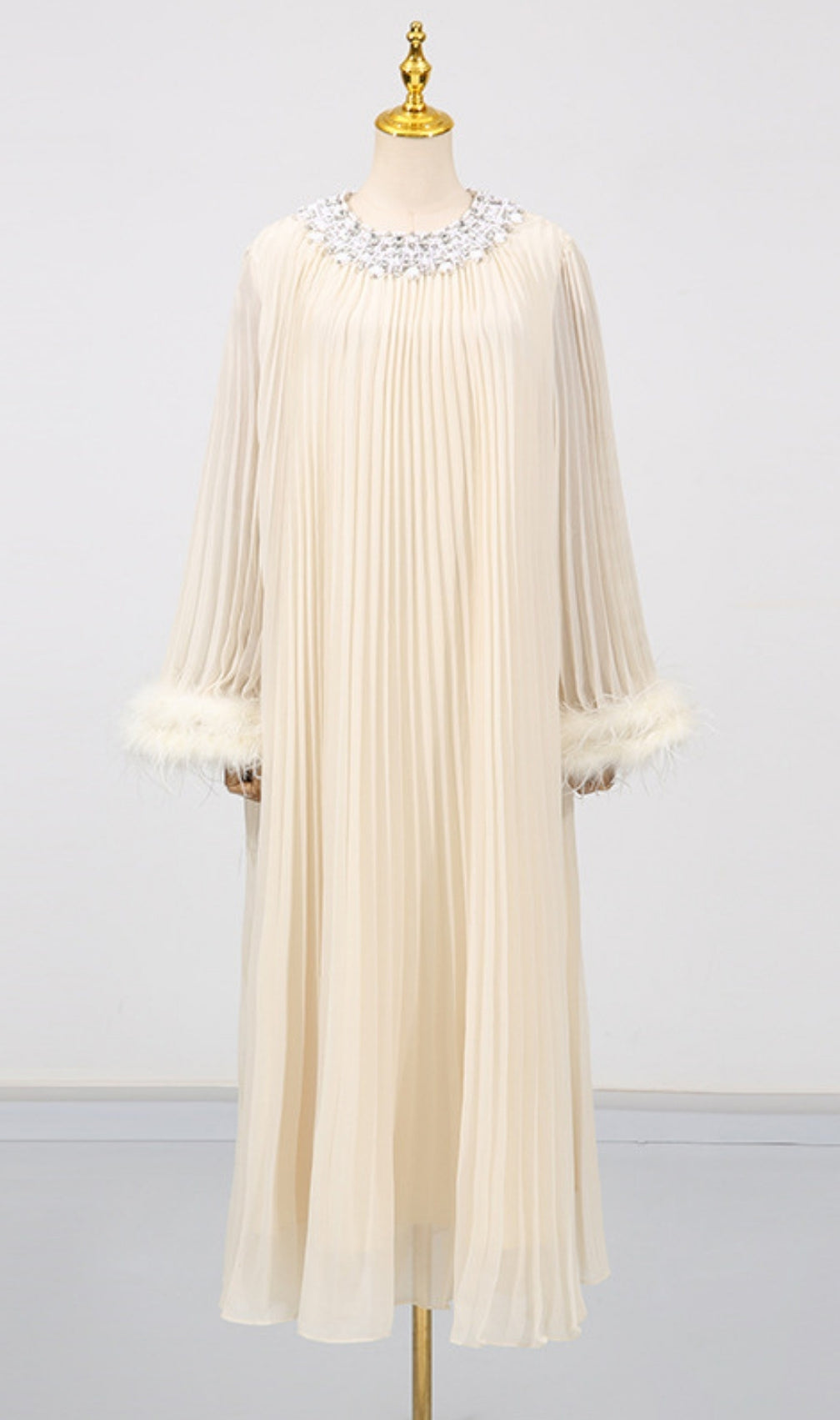 Felipe Embellished Feather Pleated Maxi Dress