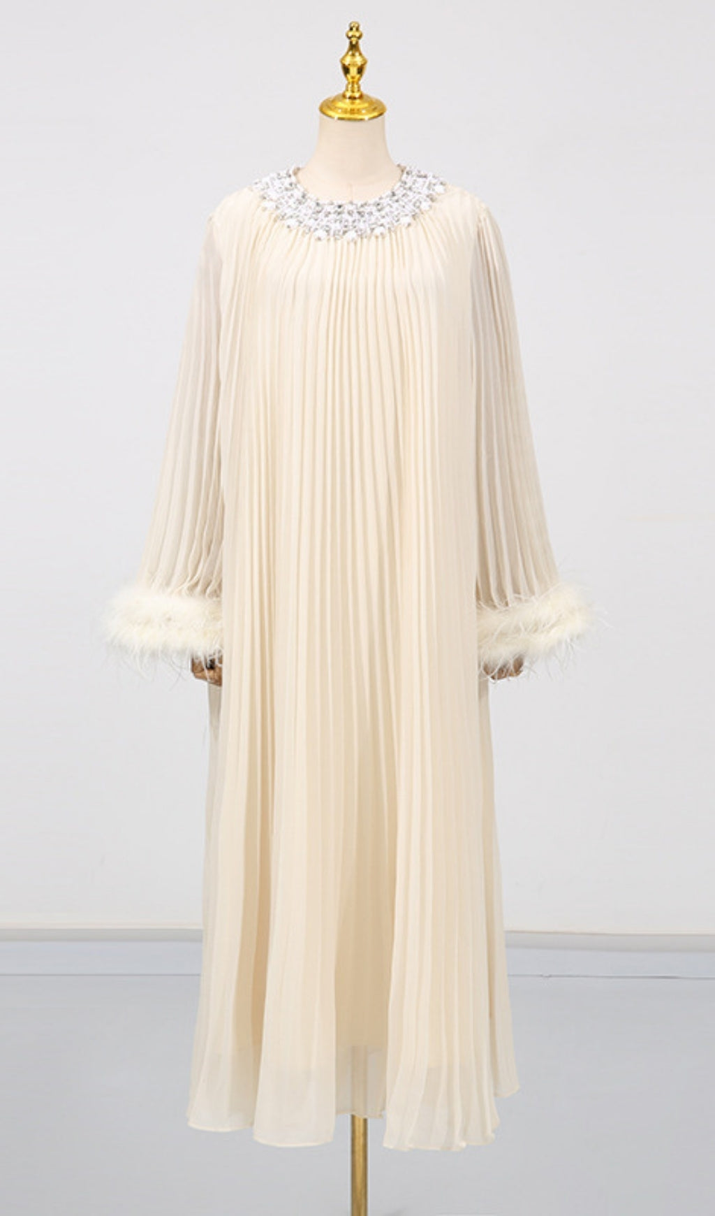 Felipe Embellished Feather Pleated Maxi Dress