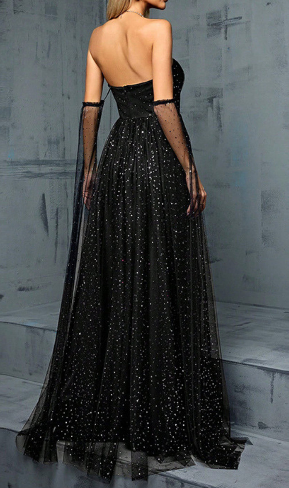 Darya Black Sequin Slit Maxi Dress