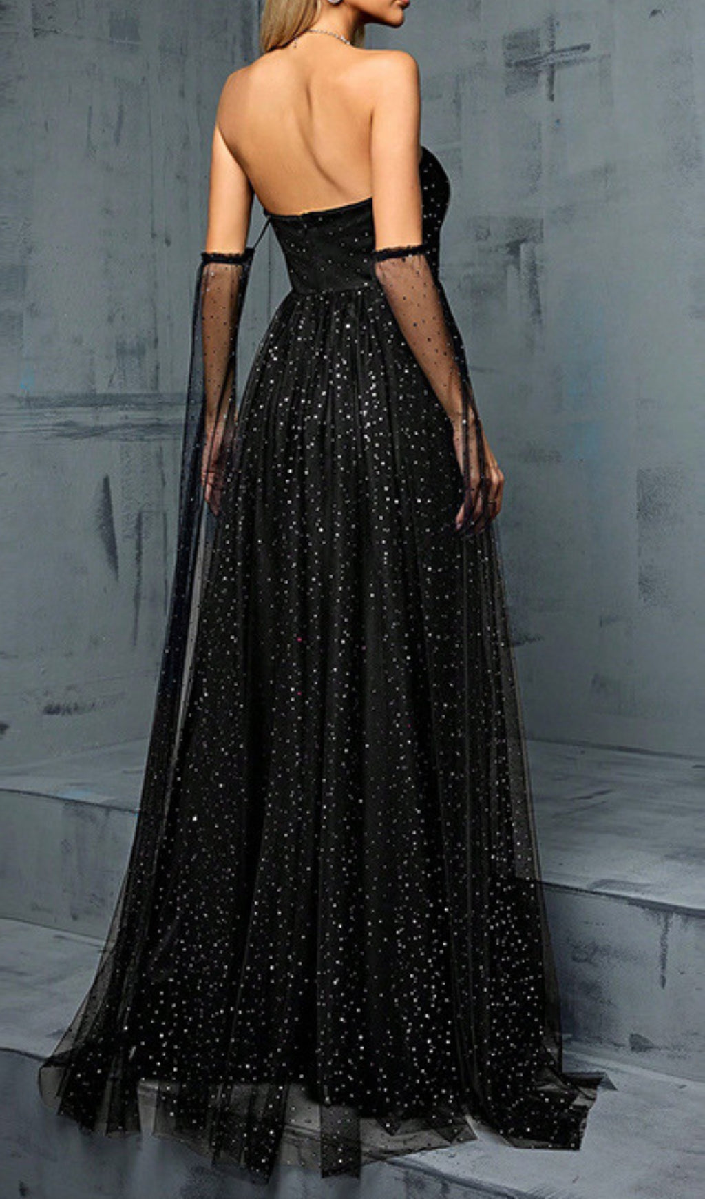 Darya Black Sequin Slit Maxi Dress