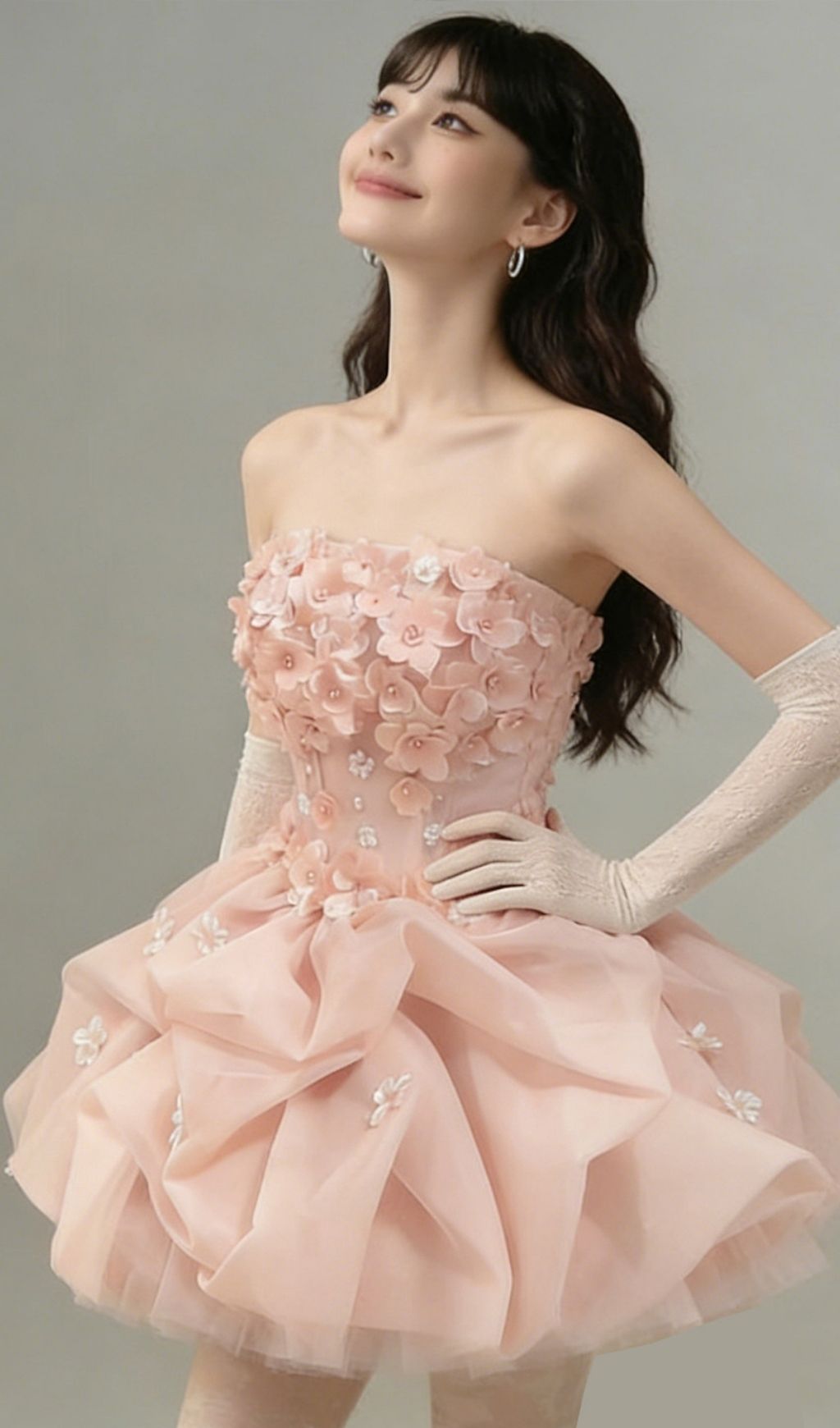 Krista Pink Strapless Flower Mini Dress