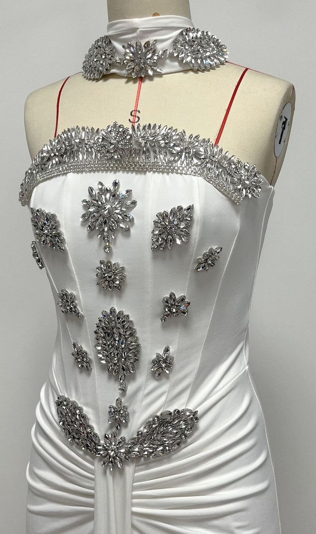 Kestrel White Diamante Ruched Maxi Gown - Elegant Evening & Gala Dress