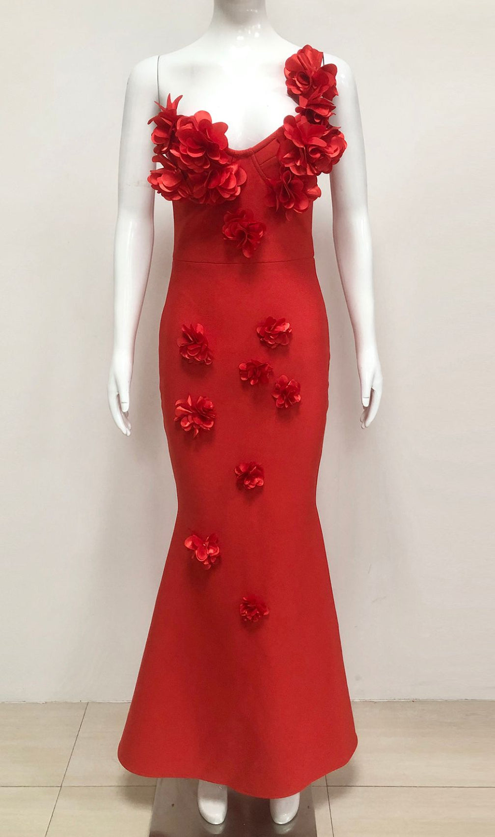 Eluned Red Flower Bandage Maxi Dress
