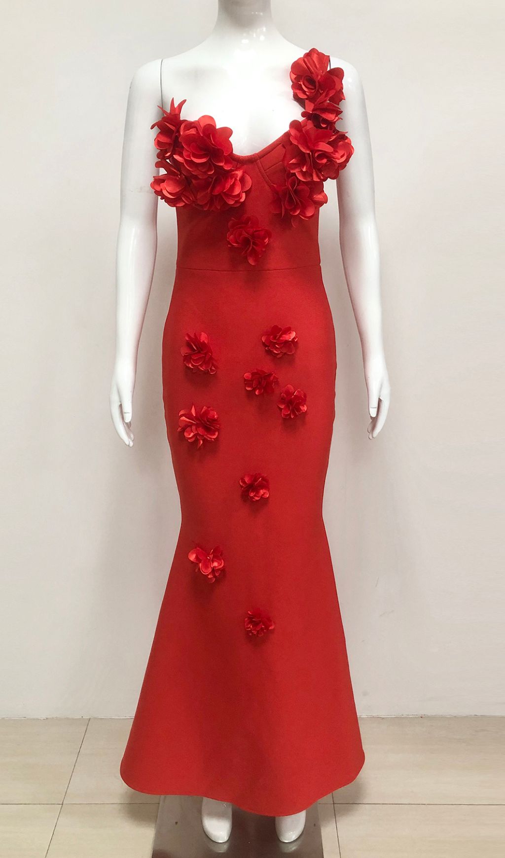 Eluned Red Flower Bandage Maxi Dress