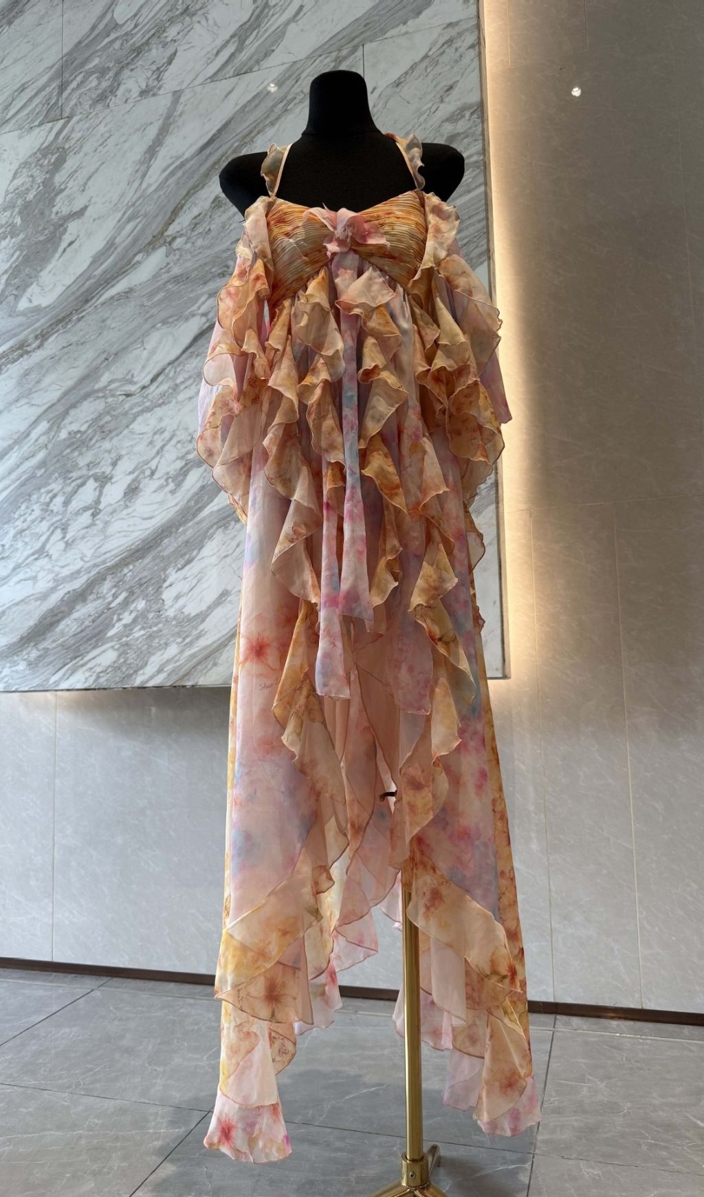Komali Printed Butterfly Ruffle Maxi Dress
