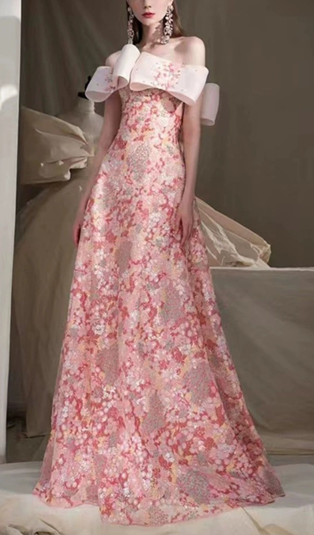 Strapless Floral A-Line Maxi Dress