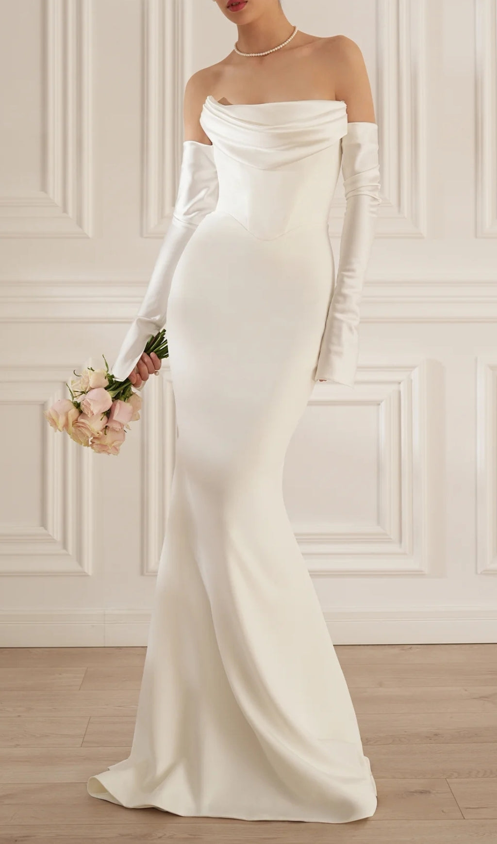 Deliz White Off-Shoulder Long Sleeve Wedding Dress