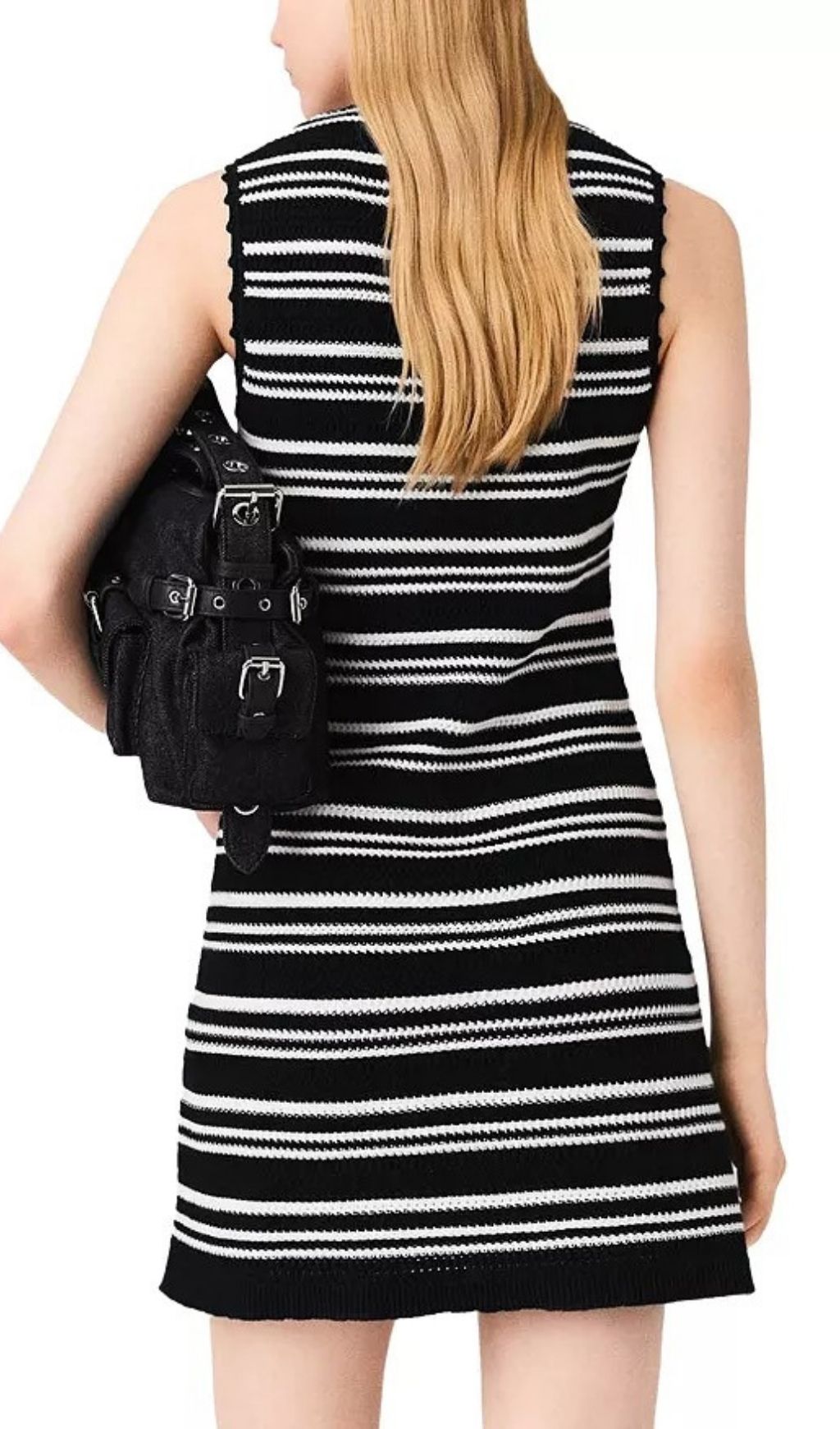 Chic Striped Rib-Knit Mini Dress - Sleeveless Crochet Style for Women