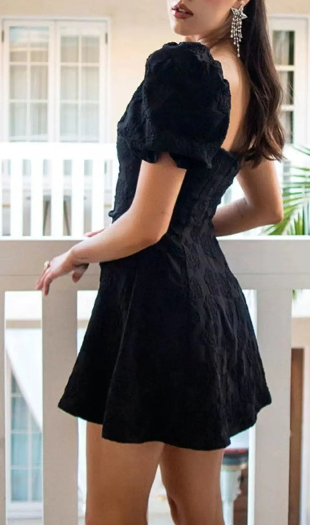 Diamond Floral Backless Mini Dress In Black