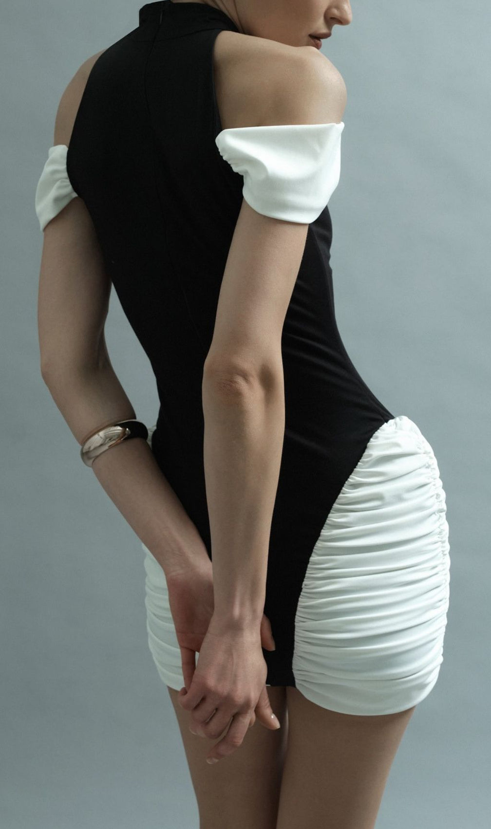 Hesperia Halter Ruched Mini Dress - Two-Tone Bodycon Glamour