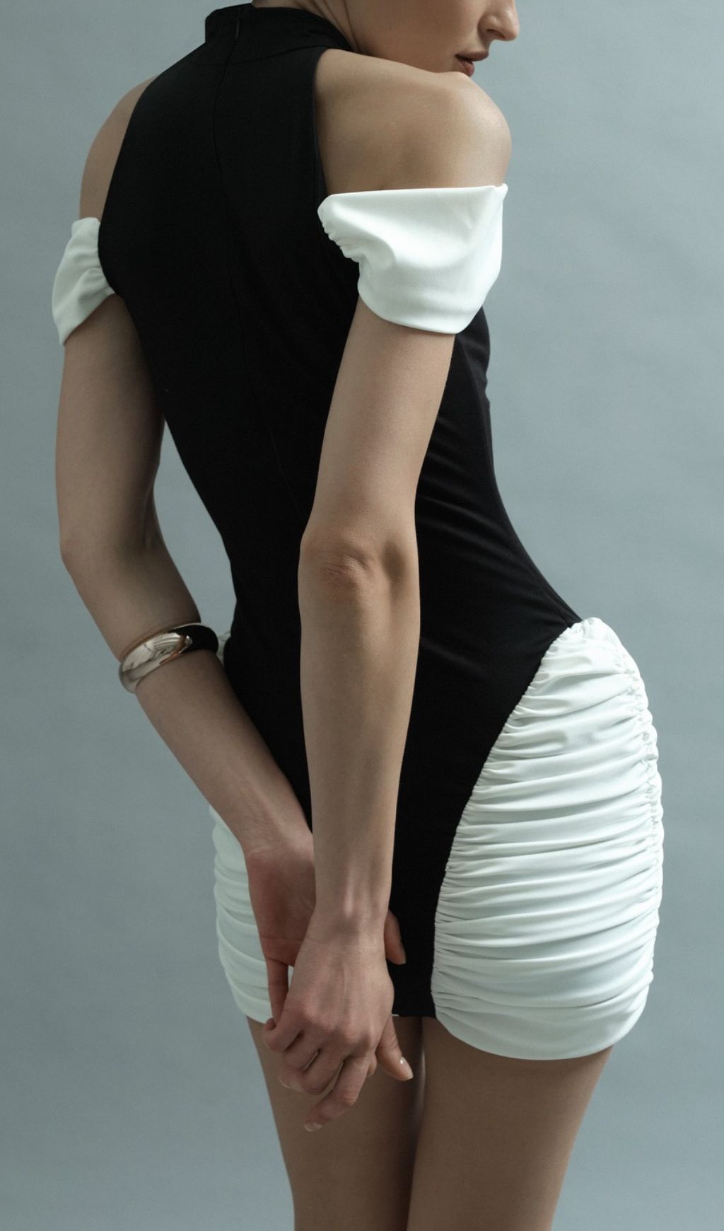 Hesperia Halter Ruched Mini Dress - Two-Tone Bodycon Glamour