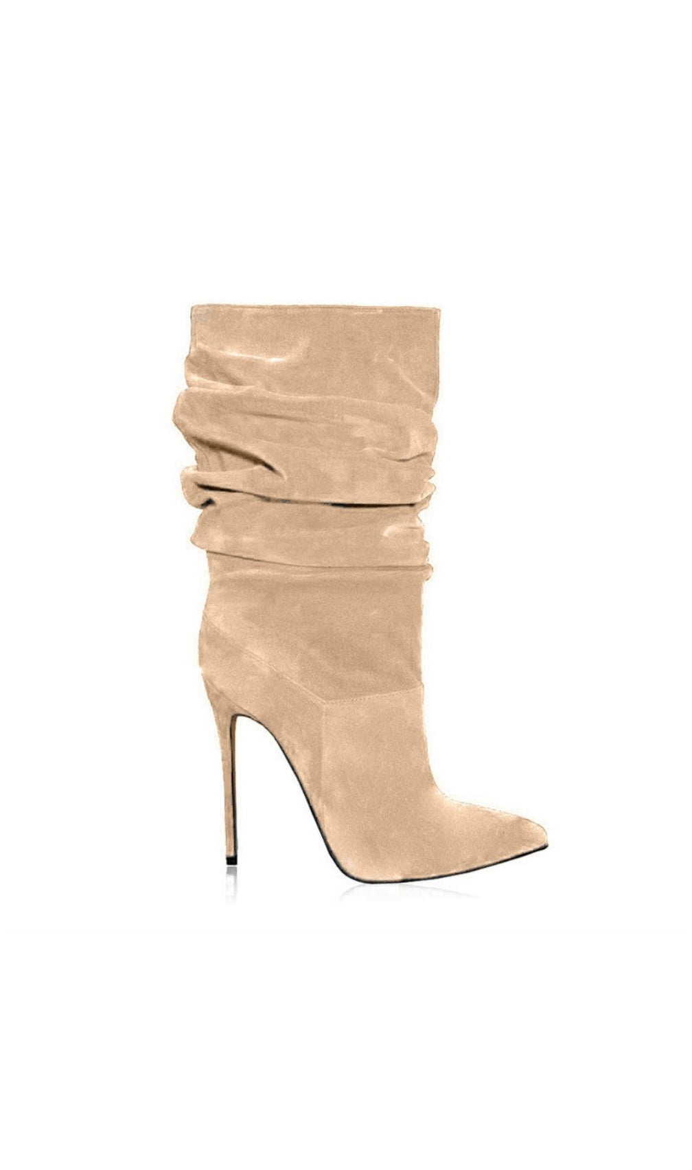 Katalin Women's Beige Suede Slouch Stiletto Boots - High Heel Pointed Toe