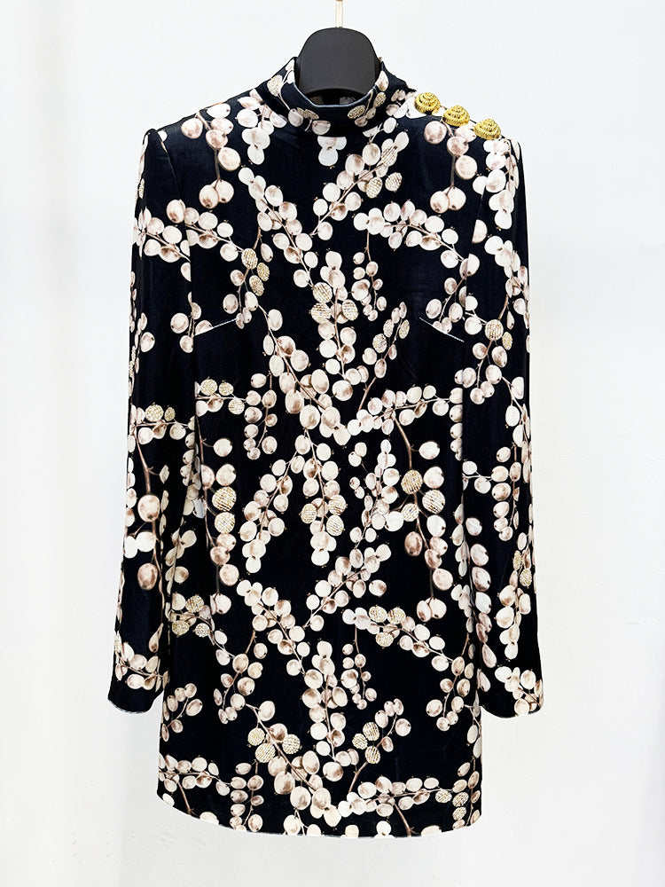 Chaha Redcurrant Print Velvet Mini Dress