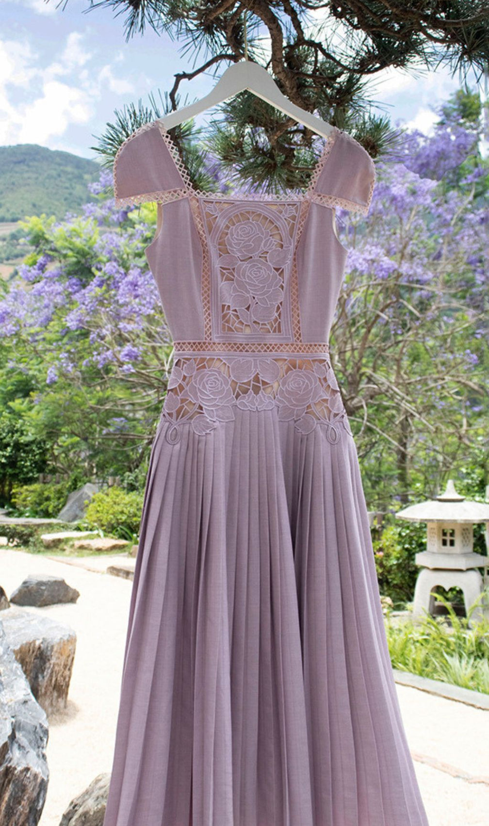 Hilda Flower Pleated Midi Dress