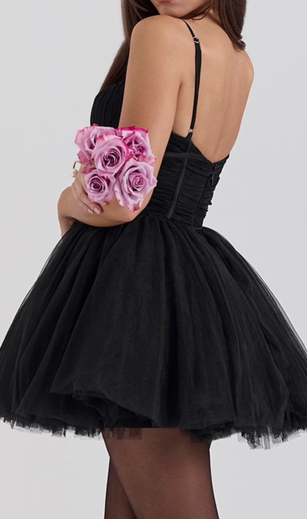 Diellza Black Mesh Mini Dress