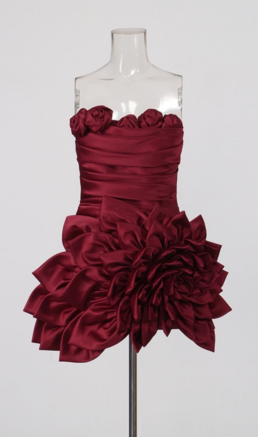 Korina Red Strapless 3D Flower Mini Dress