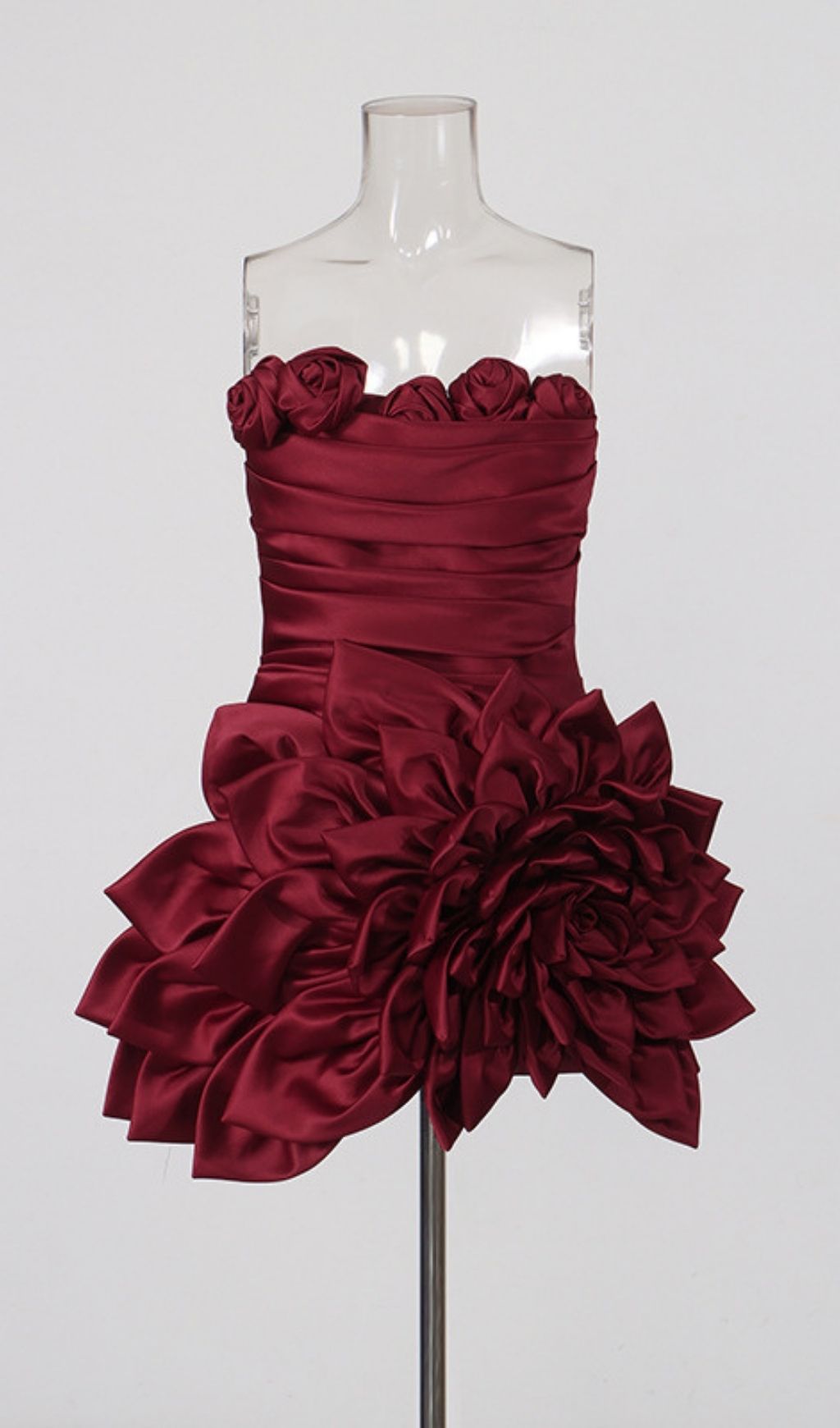 Korina Red Strapless 3D Flower Mini Dress